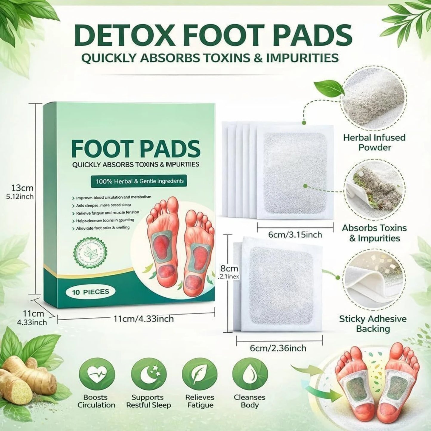 Foot patch Herbal And Gentle Ingredient Detox Foot Pads (10 pieces) Natural Ingredients for Sleep Aid Pain Relief Toxin Removal
