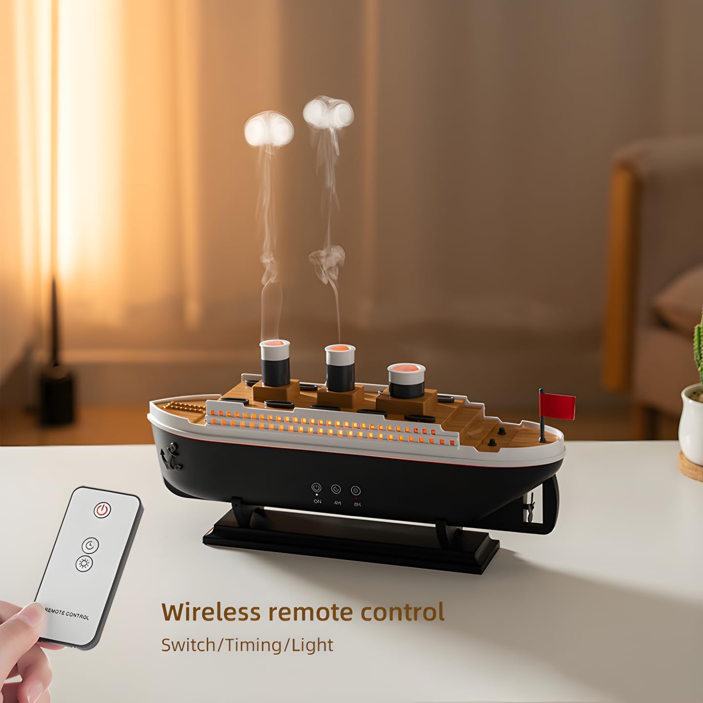 Titanic ship humidifer with Remote Aromatherapy Diffuser Steamship Humidifier 7 Light 2 Mist Mode Air Humidifiers for Bedroom, Essential Oil Diffuser