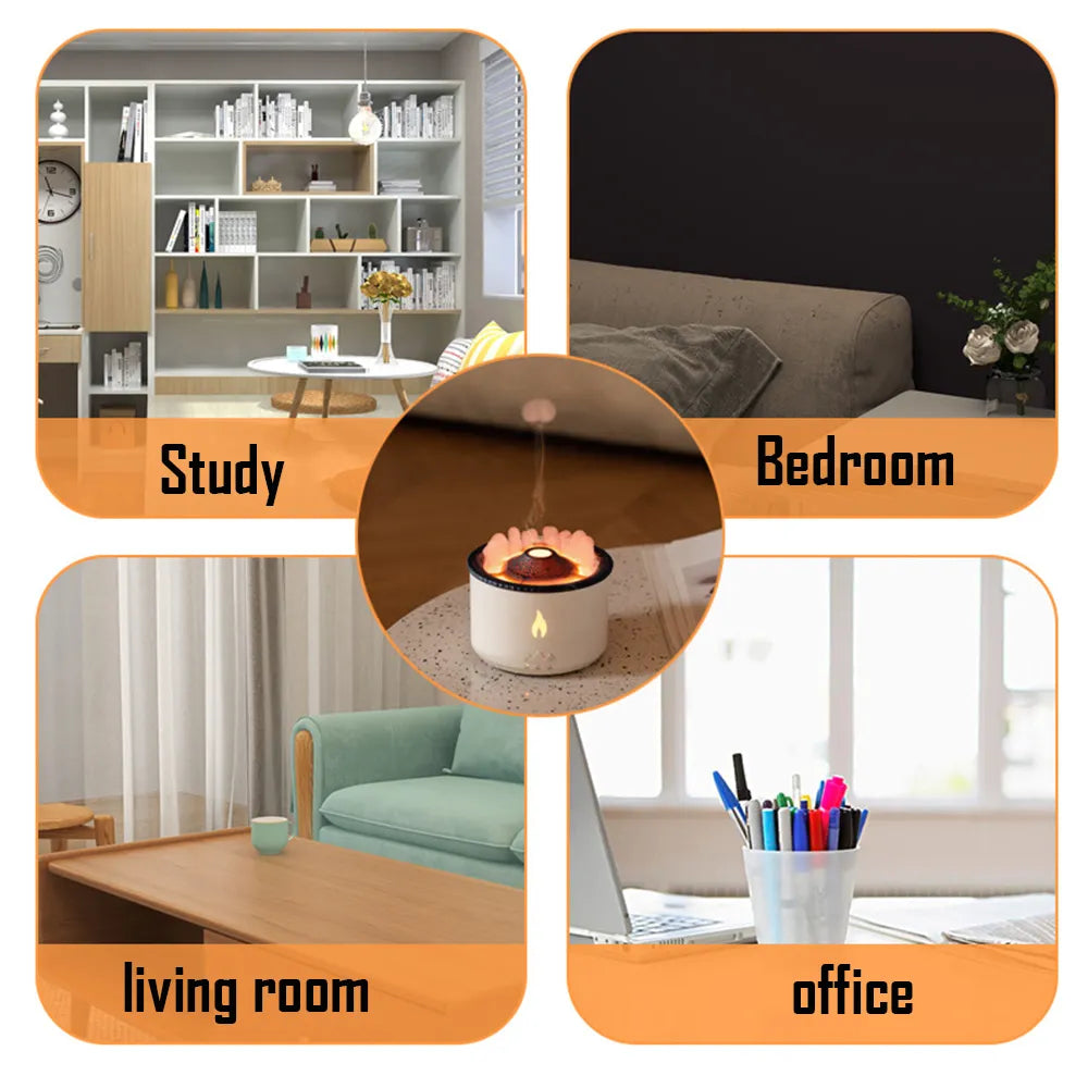 Ultrasonic Essential Oil Humidifier Volcano Aromatherapy Machine Spray Jellyfish Air Flame Humidifier Diffuser