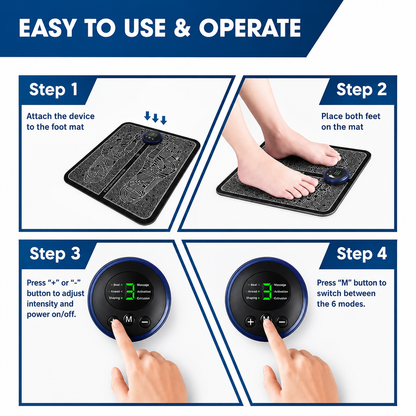 Aram EMS Foot Massager for Neuropathy & Plantar Fasciitis Relief - Electric blood Circulation Device with 8 Modes & 19 Levels