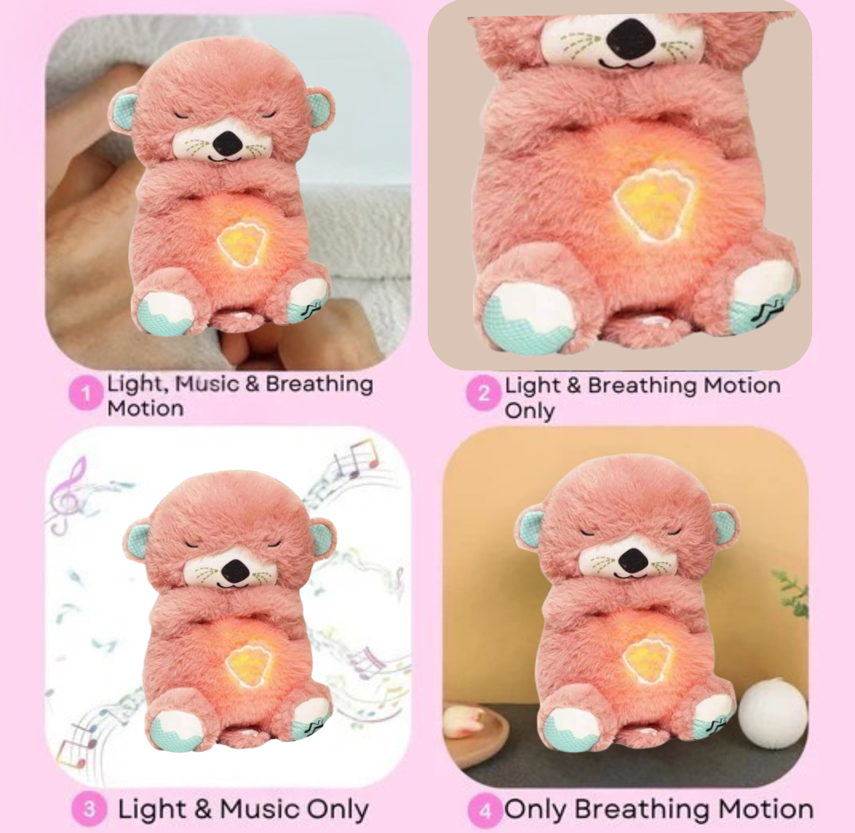 Breathing Teddy Bear - Portable Plush Baby Sleeping Toy with Music, Lights, Sounds & Heartbeat Effect
