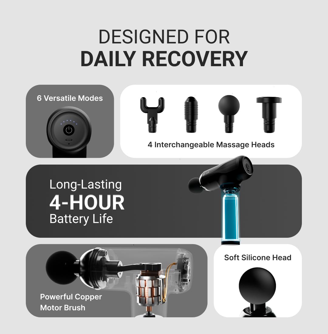 Aram Neo Gun massager Silicone Head, 4000mAh Battery, Pain Relief, Deep Tissue Full Body Gun Massager