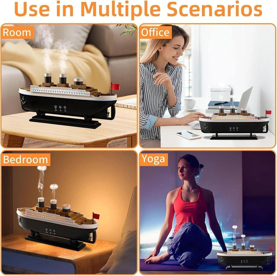 Titanic ship humidifer with Remote Aromatherapy Diffuser Steamship Humidifier 7 Light 2 Mist Mode Air Humidifiers for Bedroom, Essential Oil Diffuser